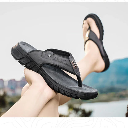 Flip Flops Summer Men's Outdoor Thick Soled Beach Shoes Breathable Cool Non Slip Comfort Sandals Male Casual Hiking Sandals