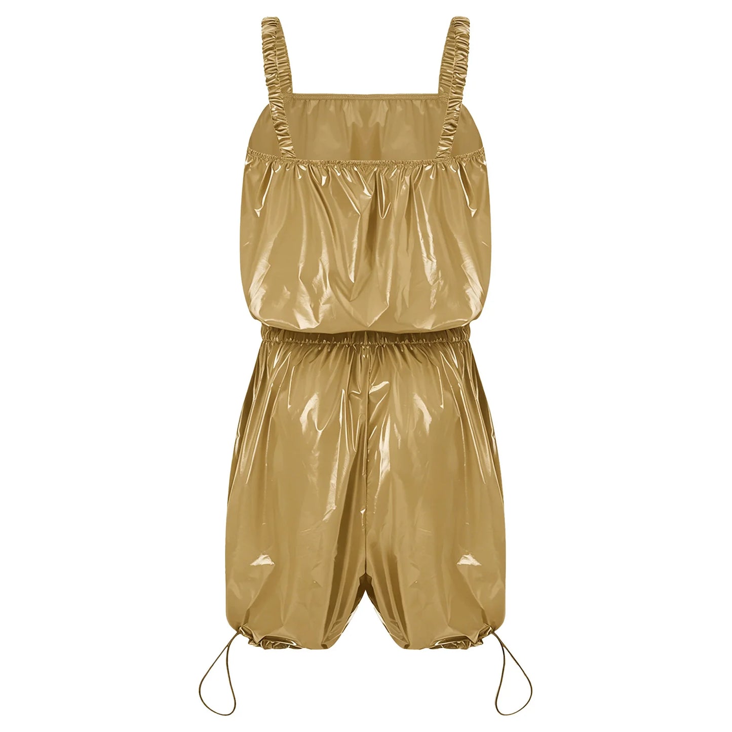 Womens Glossy Waterproof Diaper Cover Sling Bodysuit Waistband Drawstring Legs One-piece Cami Rompers Adaptive Short Jumpsuit