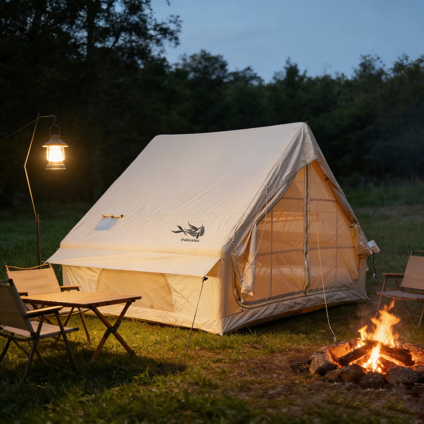 PAKICETUS Luxury Inflatable Camping Tent with Skylight Quick Setup Blow Up Tent with Air Pump 4-6 Persons Large Family Portable Outdoor Tent for Camping Hiking Backyard