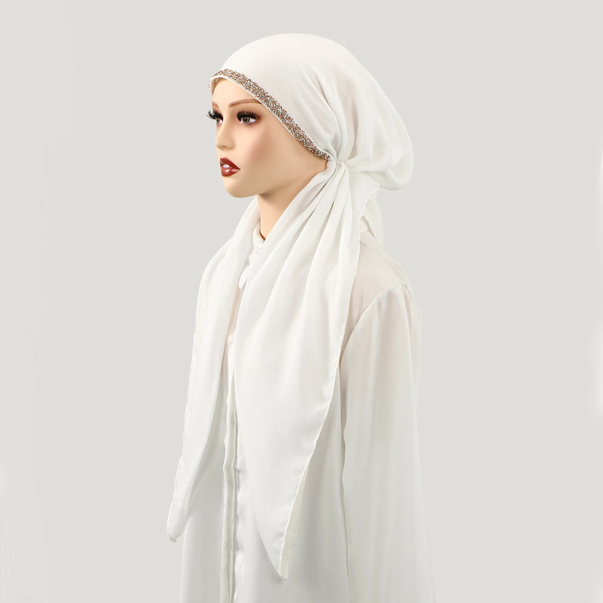 Muslim Solid Color Hijab Caps for Women Innovative Design Long Cotton Linen Soft Elasticity Head Scarf Female Handkerchief