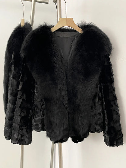 OFTBUY New Winter Top Clothing Women Short Thickened Warm Real Mink Fur Coat Female Natural Fox Fur Fluffy Outerwear Jacket Lady