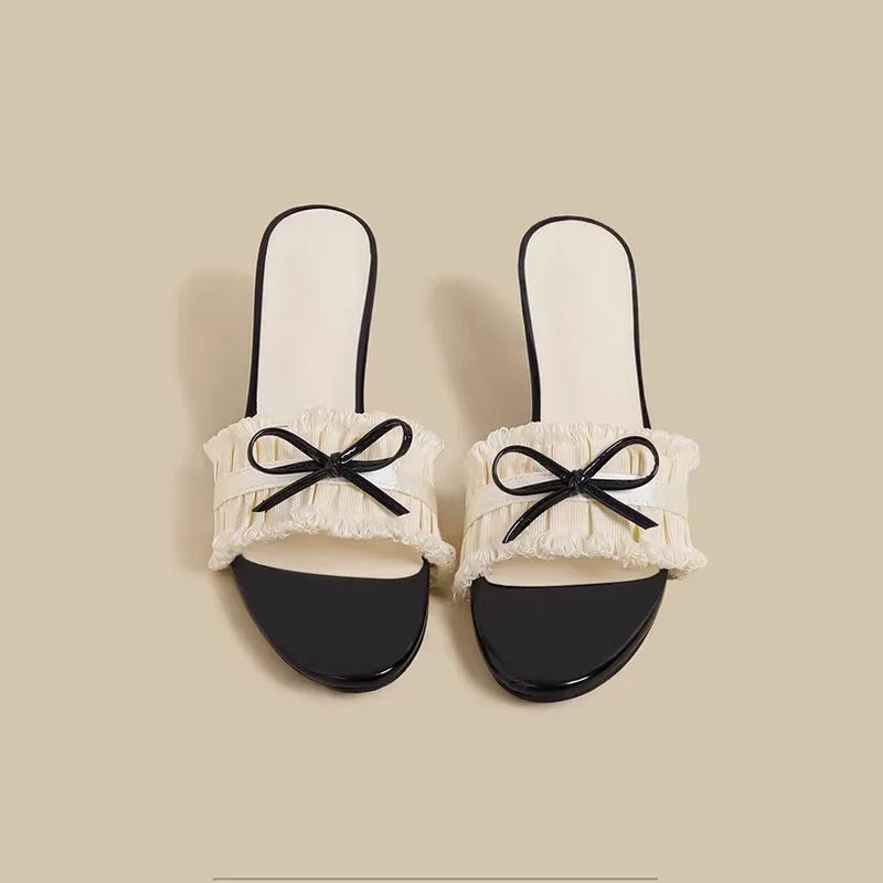 Bow Women Slippers High Heels Casual Fashion Shoes Summer Woman Pumps 2025 New Luxury Walking Sandals Sexy Dress Zapatos Mujer