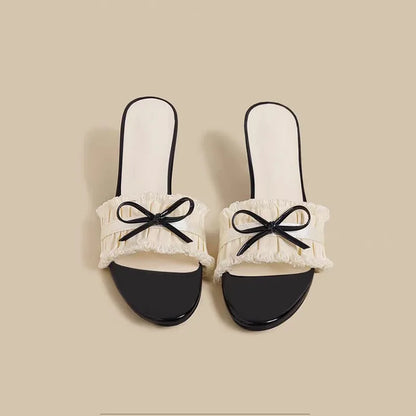 Bow Women Slippers High Heels Casual Fashion Shoes Summer Woman Pumps 2025 New Luxury Walking Sandals Sexy Dress Zapatos Mujer