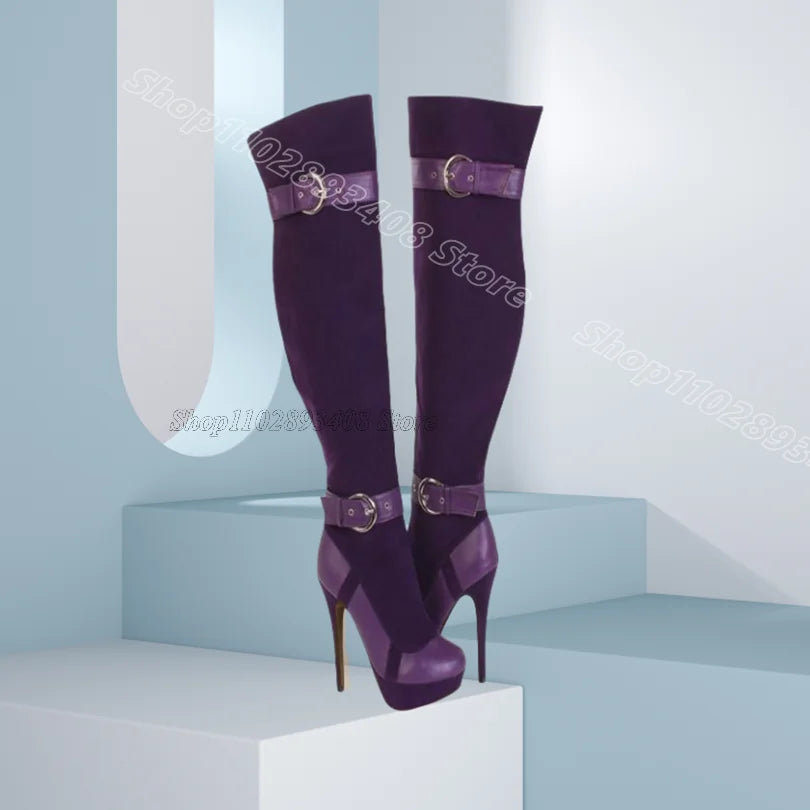 Purple Patchwork Design Stiletto Sandals Round Toe Splicing British Style Fashion Party Spring Women Shoes Zapatos Para Mujere