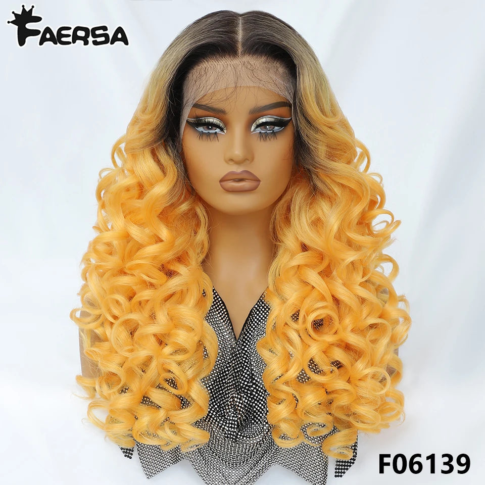 Latisha 13X6 HD 13X5X1 Synthetic Lace Front Wigs Curly Pre Plucked Lace Frontal Wig with Bangs for Women Highlight with Babyhair