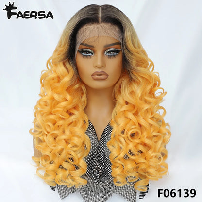 Latisha 13X6 HD 13X5X1 Synthetic Lace Front Wigs Curly Pre Plucked Lace Frontal Wig with Bangs for Women Highlight with Babyhair