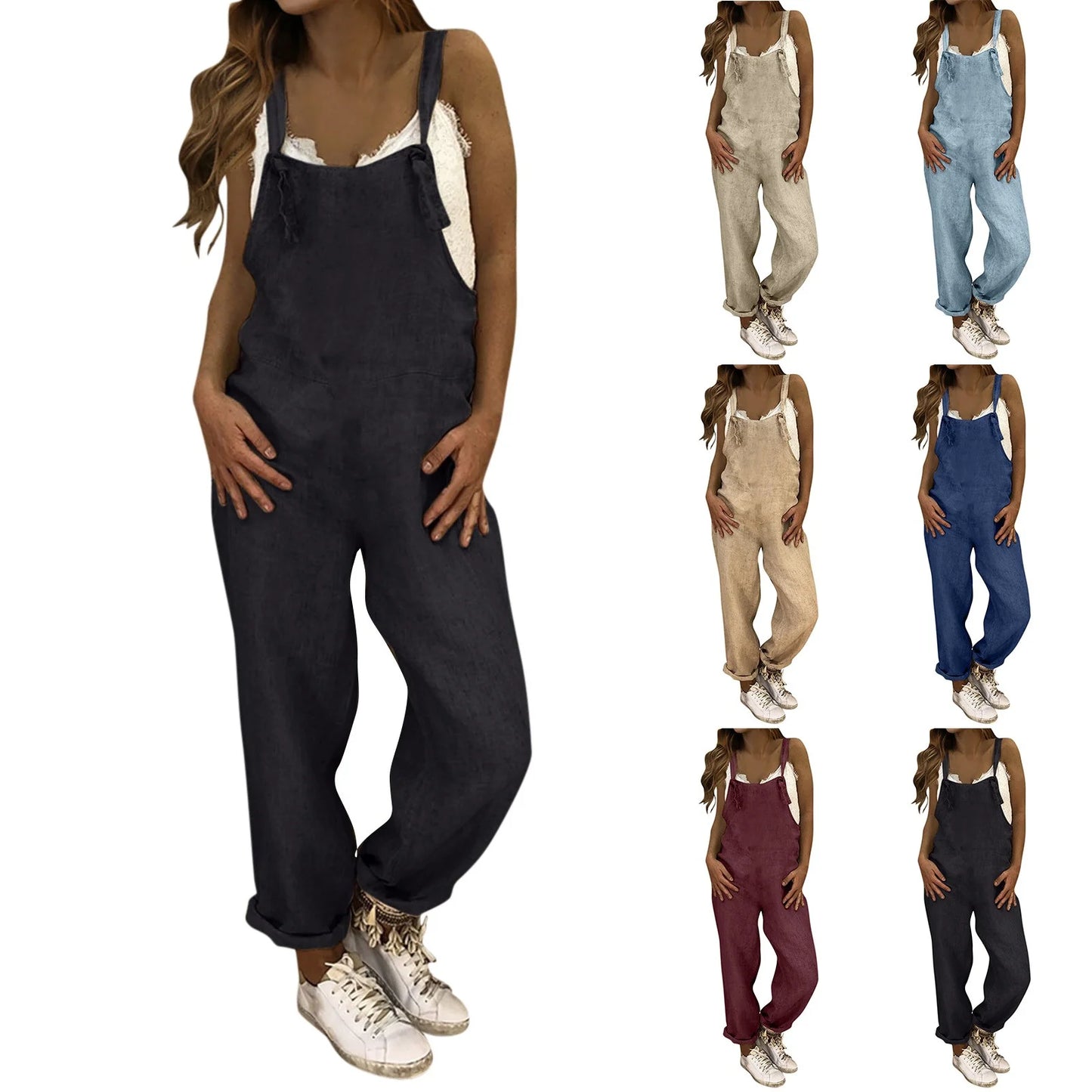 Women Plus Size Overalls Jumpsuits Casual Solid Loose Dungarees Romper Baggy Retro Fashion Trend Classic All-Match Jumpsuits