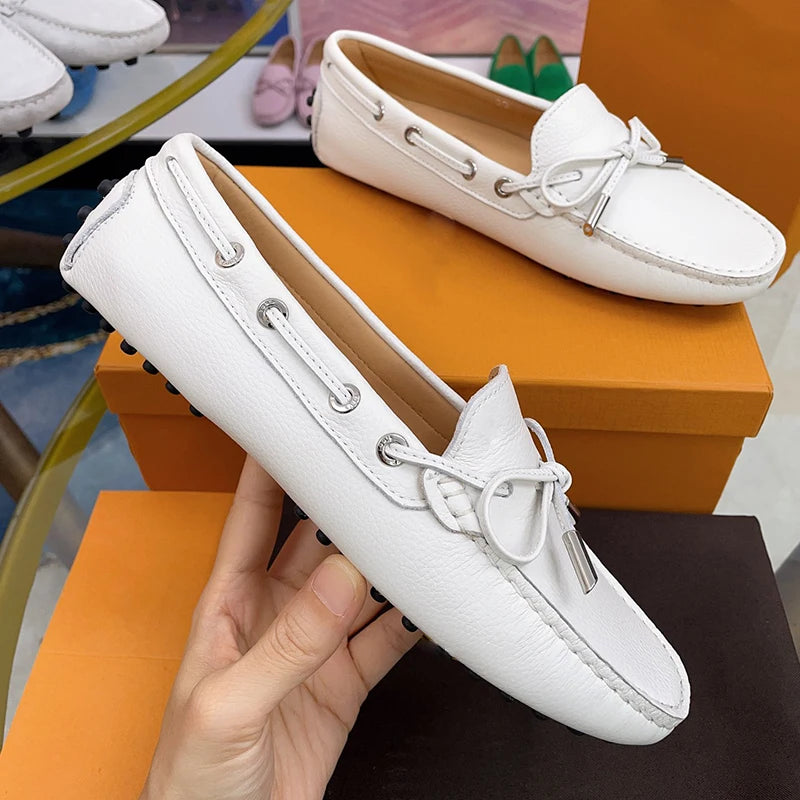 Spring Summer Ladies Genuine Leather Comfortable Slip-On Soft Bottom Driving Casual Flat Office Lazy Person Loafers Shoes