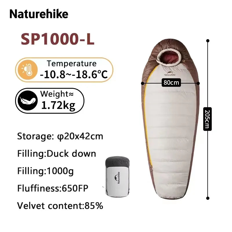 Naturehike SnowBird Down Sleeping Bag Ultralight Waterproof Mummy Sleeping Bag Winter Duck Down Sleeping Bag SP400 SP700 SP1000