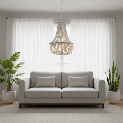 French Country white wood Bead Chandelier dining room bedroom princess Decorative chandelier 3/5 lights hanging light fixture