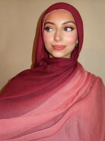 New Gradient Color Hijab Two Color Scarf Tie-Dye Cotton Shawls Muslim Women Wraps Headband Islamic Turban Foulard