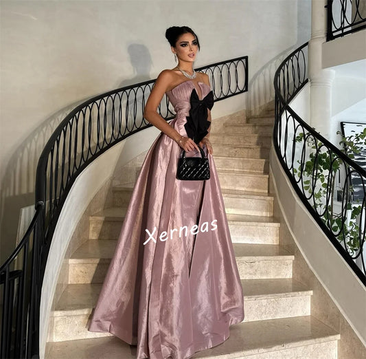 Customized Bow Pleat Strapless A-line Long Dresses Bespoke Occasion Women Luxury Evening Elegant Party Gown High Quality