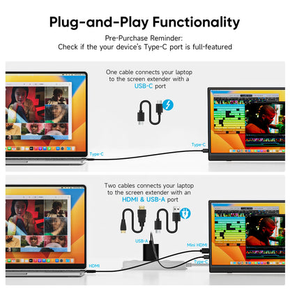 Dopesplay 15.6inch Portable Monitor FHD 1080P IPS External Screen Extender Plug Play Stand Monitors for Laptop Switch Gaming Mac