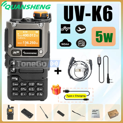 Quansheng UV-K6 Walkie Talkie 5W AM FM 50-600MHz USB-C Direct Charge NOAA Weather Multi Band UV-K58 UV-K5(8) Two Way Radio
