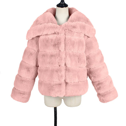 2026 Autumn Winter Turndown Collar Faux Fur Coat Women Casual Long Sleeve Fluffy Plush Jacket Khaki Thick Fake Fur Warm Cardigan