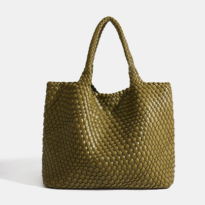 Large-Capacity Designer Knitting Fashion PU Leather Women's Shoulder Bag Handbags for Beach Travel Single-Shoulder Ladies Bag