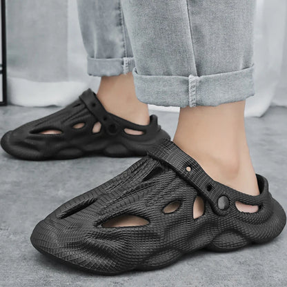Shevalues Summer New Hollow Sandals For Men Outdoor Fashion Hole Clogs Slippers Men Non-slip Garden Shoes Soft Sole Beach Slides