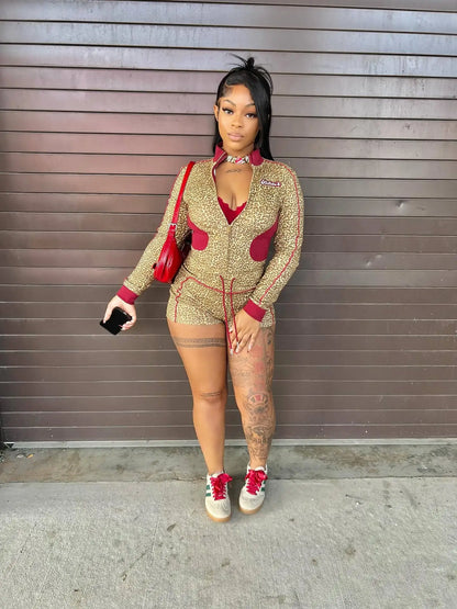 Leopard Print Night Club Shorts Outfit Set Sexy Women Skinny Two Pieces Sports Matching Set Casual Tracksuit Set