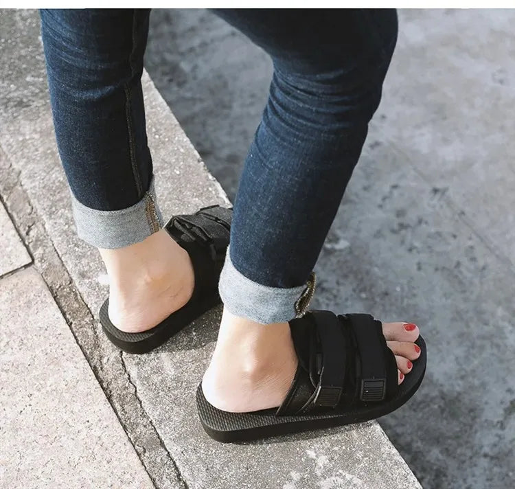 High Quality Outdoor Men Slippers Hook&Loop Canvas Casual Couple Shoes Slip-on Beach Slippers Sandals Women Shoes Flip Flops