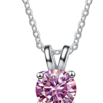 1CT 925 Silver Double Bail Four Prong Round Solitaire Pendant Necklace Round Cut D VVS1 Multi Color Moissanite Gift Fine Jewelry