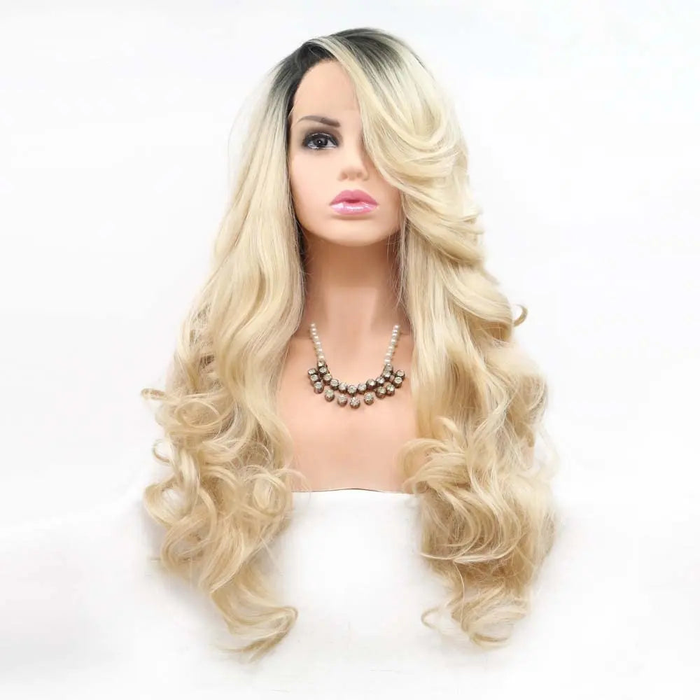 Mbre Blonde Lace Front Wigs Long Body Wavy Mixed Platinum Blonde Synthetic Lace Front Wig Heat Resistant Fiber Hair Wigs