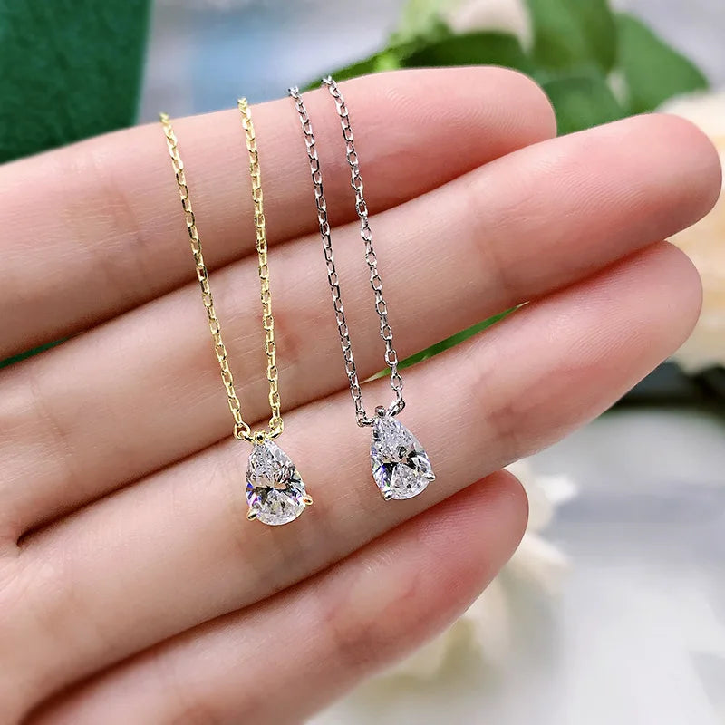 TY Certified 1CT 2CT Pear Cut D VVS1 Moissanite Necklace for Women 18k Gold Plated Jewelry 100% Sterling Silver 925 Pendant
