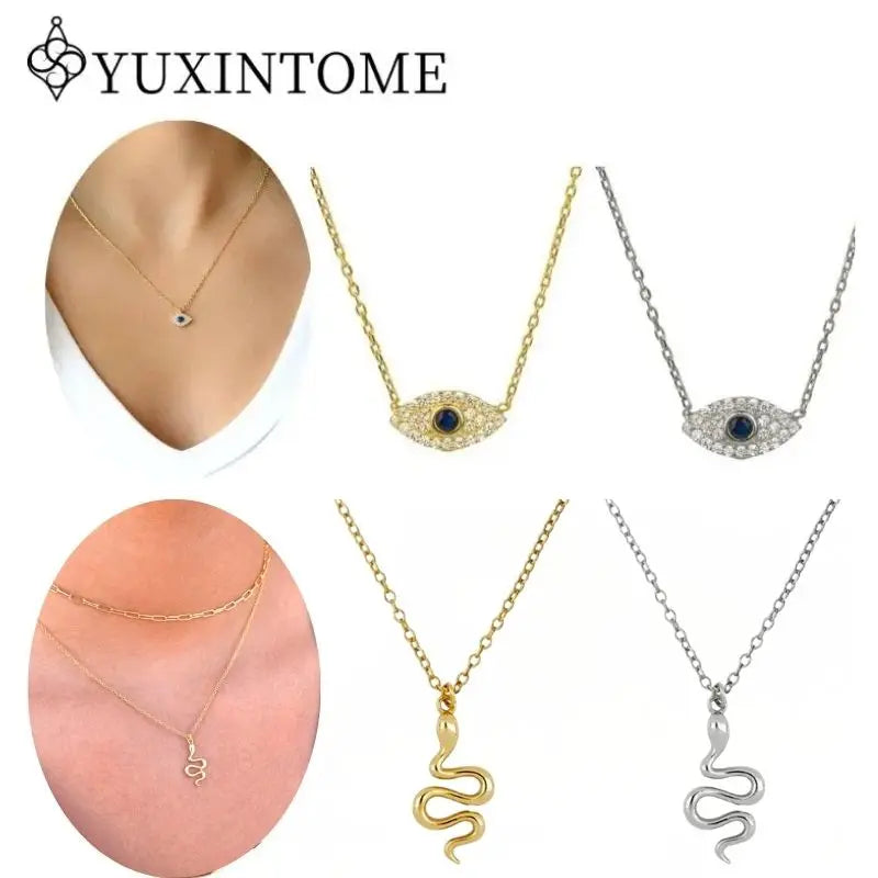 YooFaning 925 Sterling Silver Gold Chain Crystal Zirconia Evil Eye Necklace Diamond Anniversary Gift Wedding Girl Huggie Jewelry