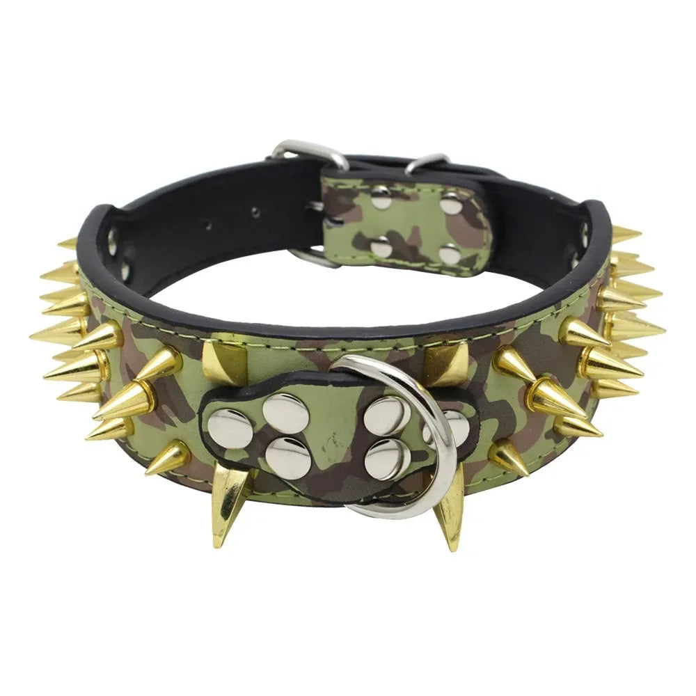 Cool Spikes Studded Dog Collar 2" Wide PU Leather Large Dogs Collars Pitbull German Shepherd Big Dogs Collars Pet Supplies XS-L