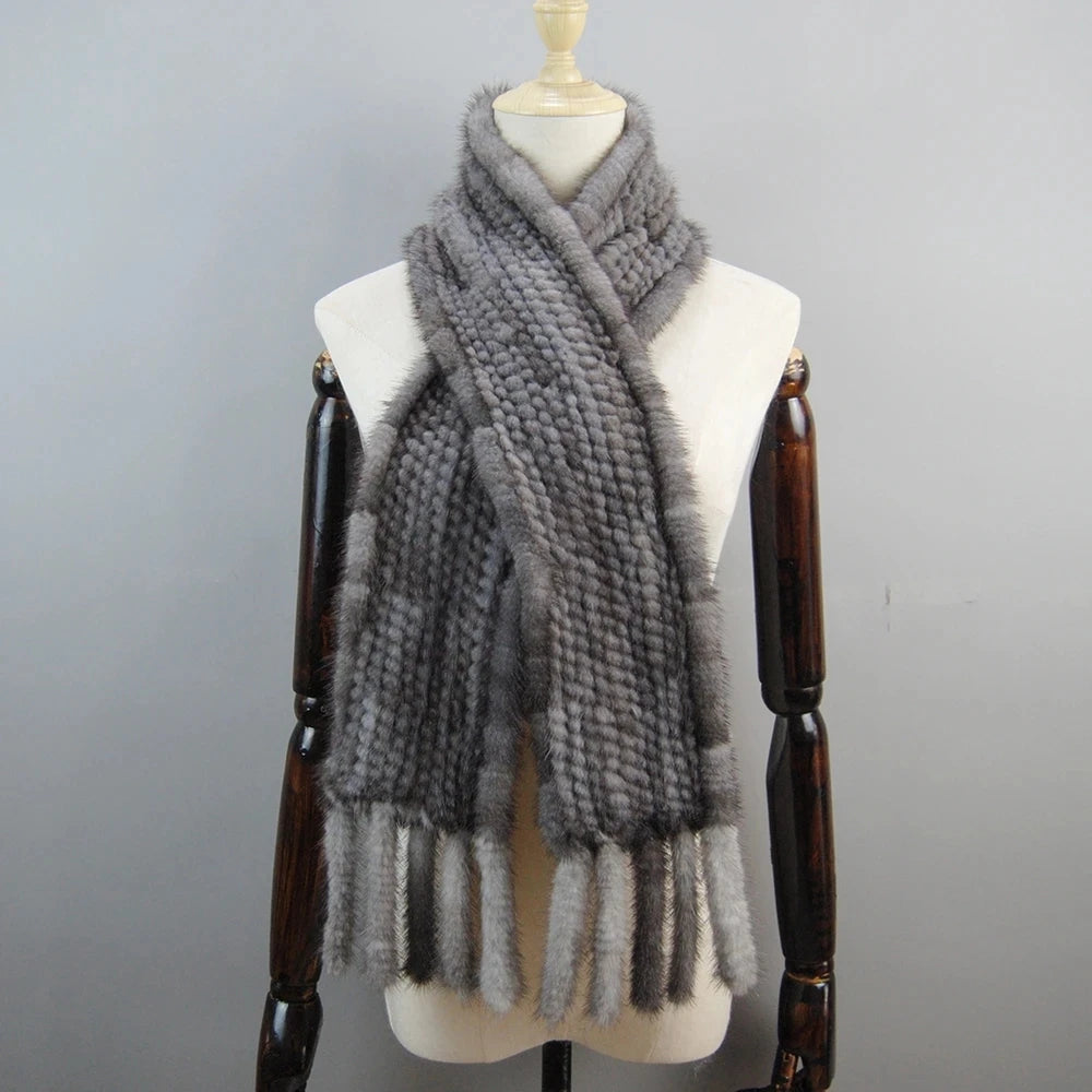2026 Luxury Women Muffler 100% Real Mink Fur Scarf With Tassel Hand Knitted Natural Mink Scarves Neck Warmer Poncho Wholesale