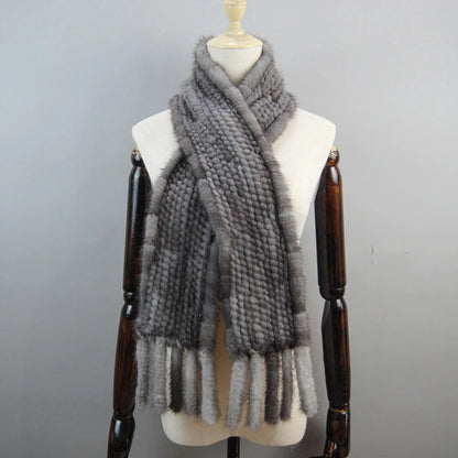 2026 Luxury Women Muffler 100% Real Mink Fur Scarf With Tassel Hand Knitted Natural Mink Scarves Neck Warmer Poncho Wholesale