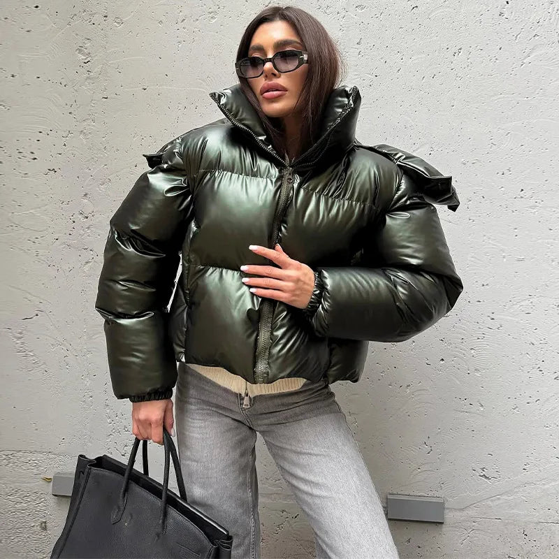 Detachable Sleeve Hooded Quilted Jackets 2026 Winter Ladies Solid 2-in-1 Zippers Waistcoat Cotton Coats Women's Warm Outwear