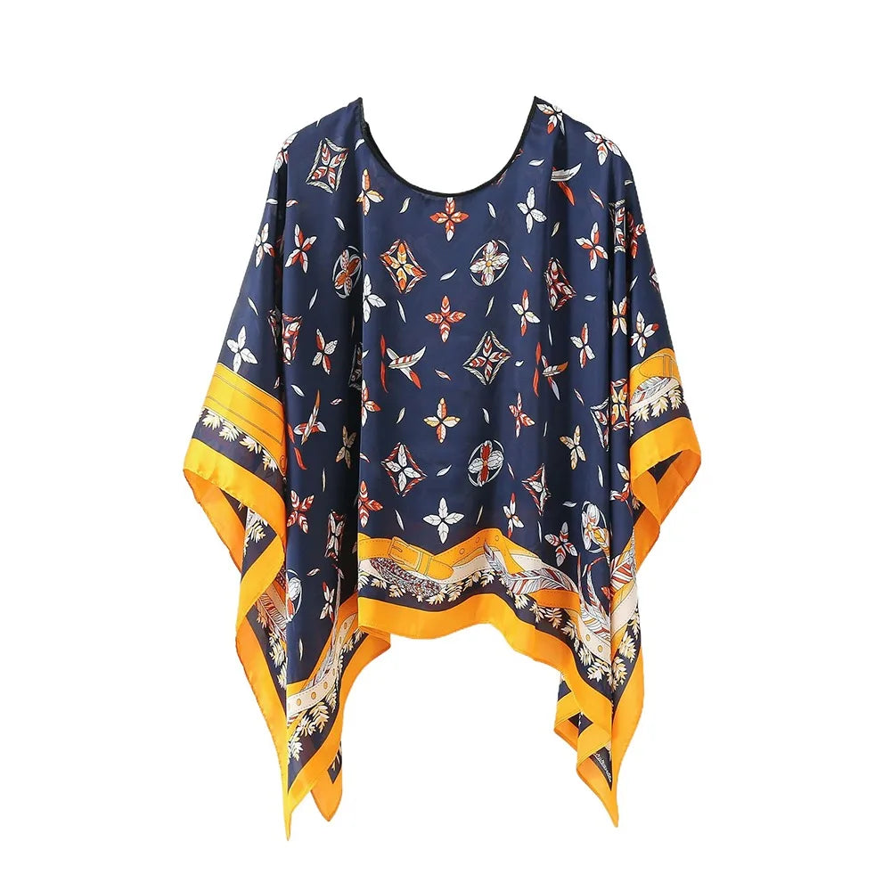Shawls Summer Beach Sexy Women Fashion Print Chiffon Smock Bikini Cover Up Loose Blouse Sunscreen Comfortable Poncho
