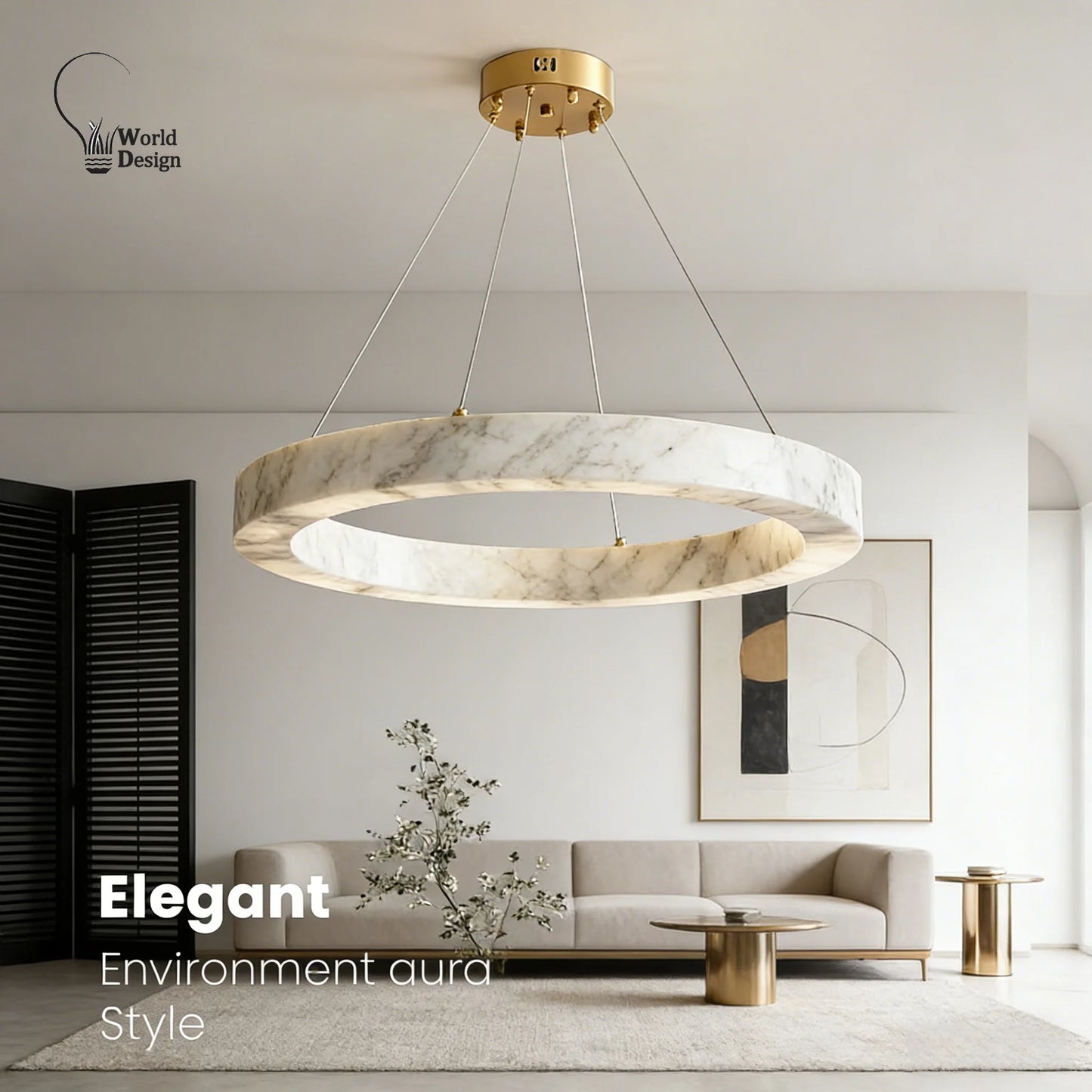 Round Faux Marble Chandelier Lights for Living Room Dining Room Resin Marble-effect Hanging Pendant Lamp Ring for High Ceiling