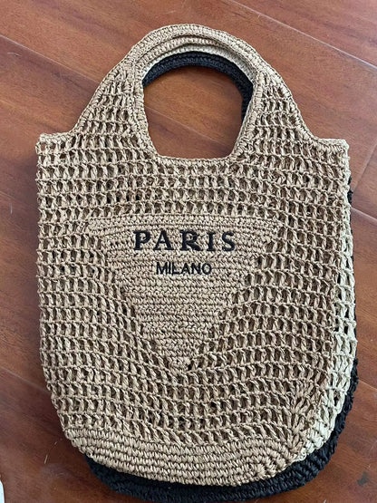 2024 Luxury Design Women Plaited Raffia Straw Bag Large Capacity Casual Tote Handbag Hollow Summer Beach Vacation Shoulder Bag