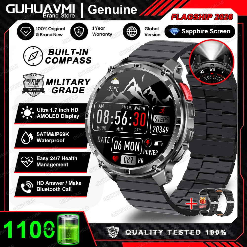 2026 New T-Rex3 Pro 1100mAh Battery Smart Watch GPS path 5ATM Waterproof Sports Run tracker Outdoors Compass Military Smartwatch
