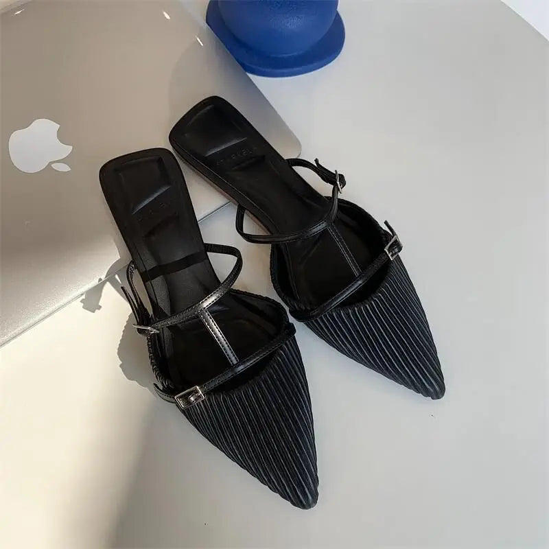 2025 New Women's Shoes Fashionable Slippers with Double Buckles Lazy Pointed Toe Elegant Women's Shoes Luxury Design Sandals