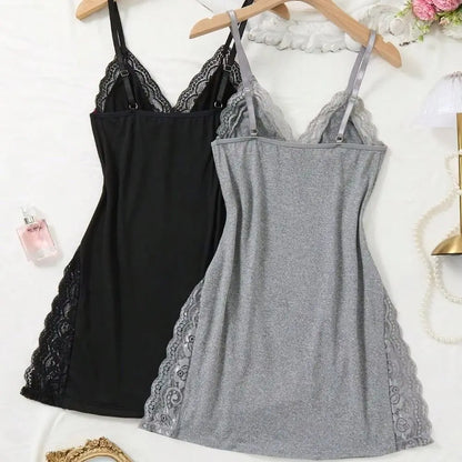 New Lace Patchwork Women's Pajama Side Slit Breathable Underwear Dress Polyester Butterfly Decoration Night Dress for Honeymoon