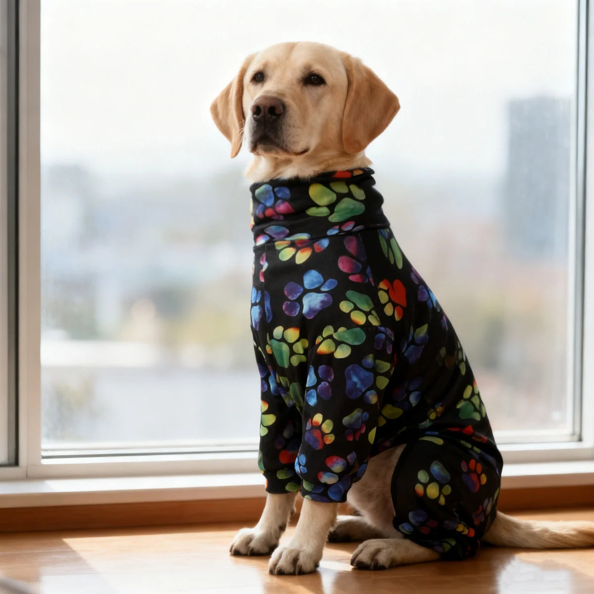 All-Season Digital Printing Dog T-shirts - The dog paw print design adds color to the black color. Fashionable dog paw print gre