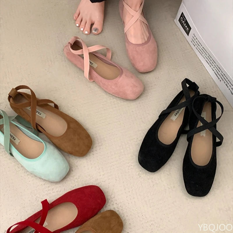 Ladies Ballet Shallow Flat Shoes Women's Retro Mary Jane Shoes Luxury Soft Sole Shoe Women Cross Strap Flats Zapatos Mujer 2025