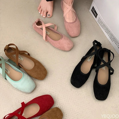 Ladies Ballet Shallow Flat Shoes Women's Retro Mary Jane Shoes Luxury Soft Sole Shoe Women Cross Strap Flats Zapatos Mujer 2025
