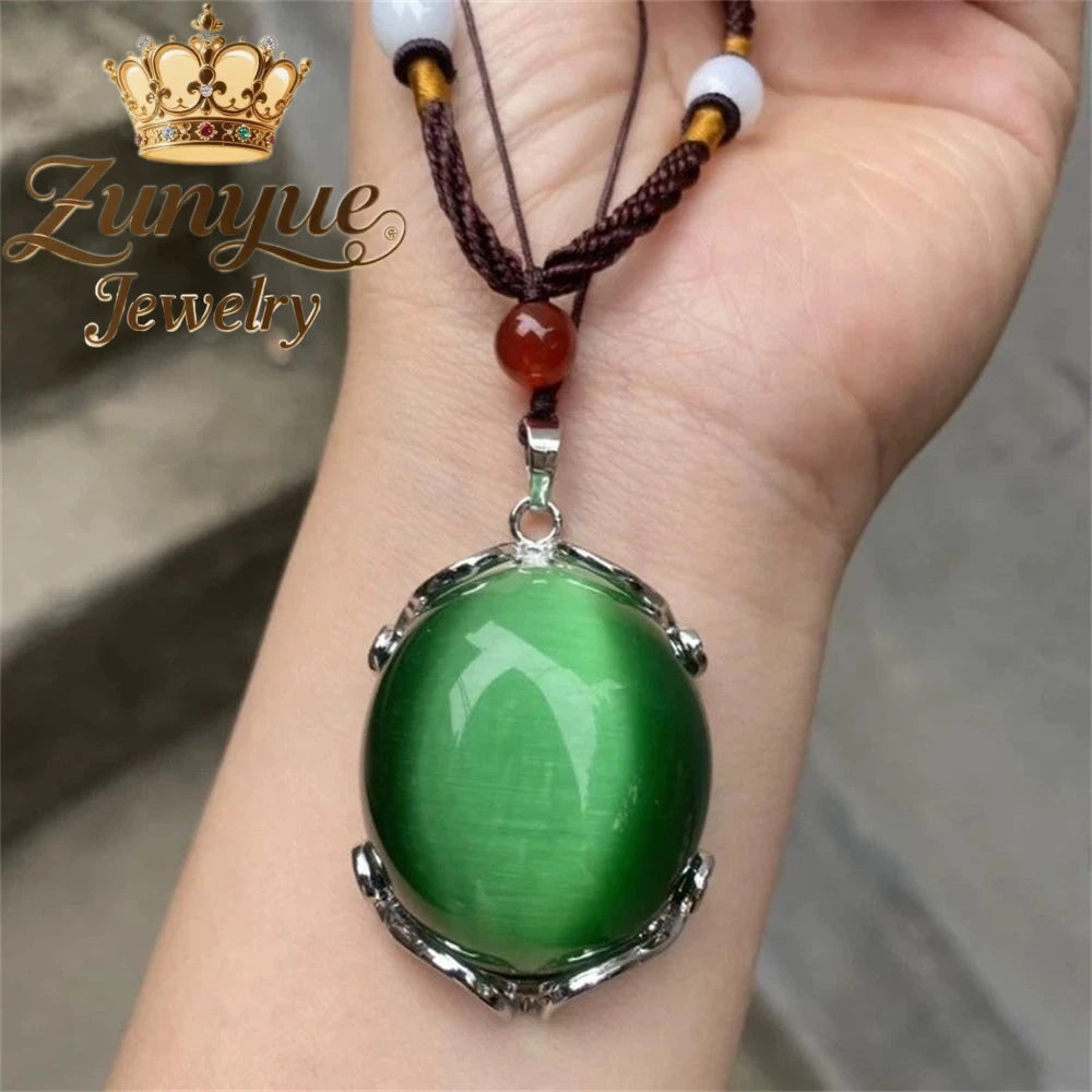 Natural Colorful Cat's Eye Stone Pendant Necklace Elegant Fashion Daily Wear Luxury Quality Fine Jewelry For Women Unisex Gift