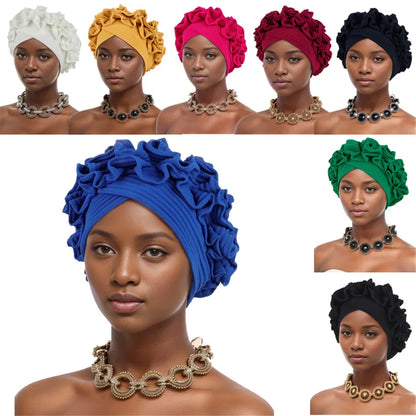 Ruffled Turban Cap Women's Head Wraps Soft Comfortable Headscarf Bonnet Lady Soild Color Headgear