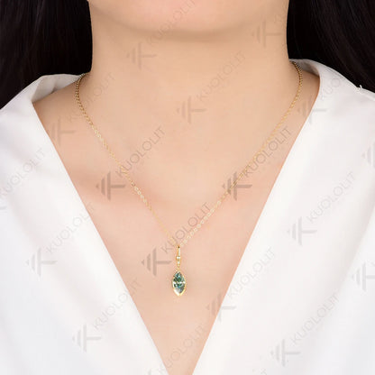 Kuololit 2CT Cyan Moissanite Marquise Necklace for Women14K 10K 925Sliver Yellow Gold Pendant with Chain for Party Classic Gift