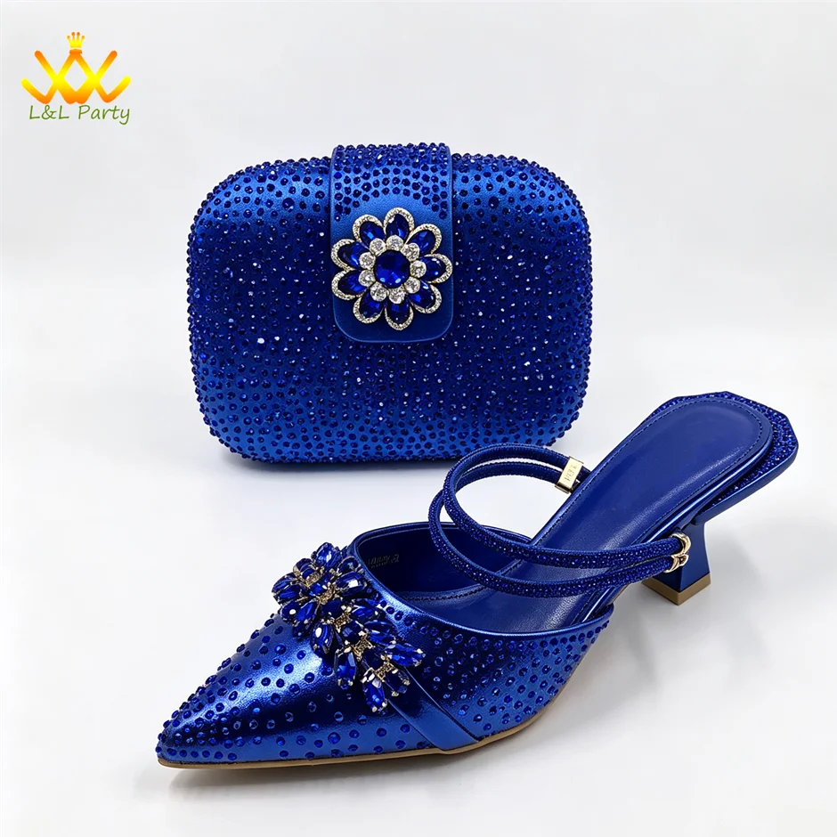 2026 Autumn New Arrivals Royal Blue Color Shoes and Bag  Set Special Design Fashion for Wedding Party