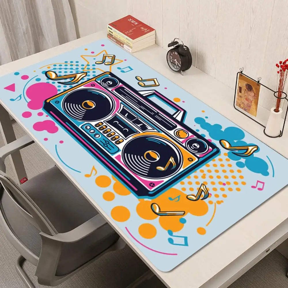 Large Anime Boombox Mouse Pad Big Gaming Desk Mat Retro Radio Printed Anti‑Slip Extra Wide Mousepad for PC Laptop Gamer