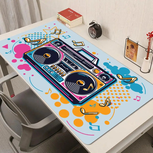 Large Anime Boombox Mouse Pad Big Gaming Desk Mat Retro Radio Printed Anti‑Slip Extra Wide Mousepad for PC Laptop Gamer