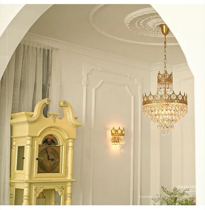 Modern Luxury Chandelier LED Crystal Vintage French Pendant Lamps for Living Dining Table Room Golden Crown Lighting Home Deocr