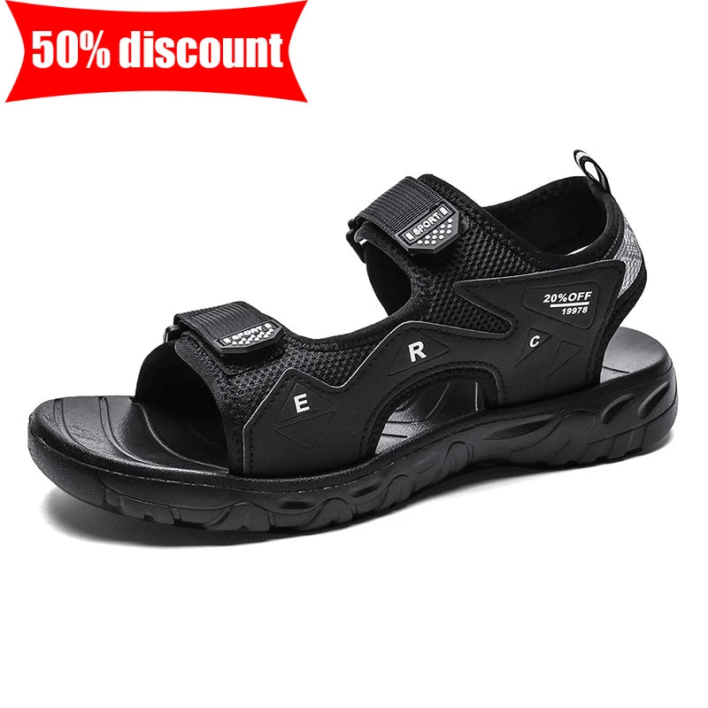 Mens Sandals Classic Black Comfortable Barefoot Outdoor Casual Beach Shoes Anti Slip Speed Drying Summer Walking Sandals Men
