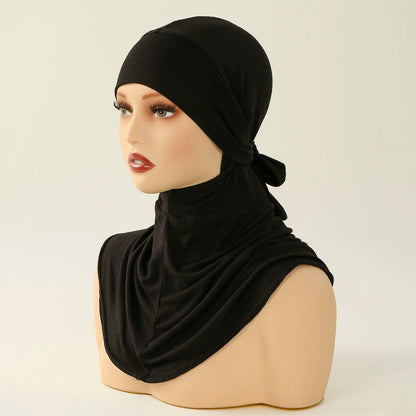 Balaclava Inner Hijabs Women Solid Color Tie Back Elasticity Hijabs Full Cover Head Muslim Soft Cotton Jersey Turban Headscarf