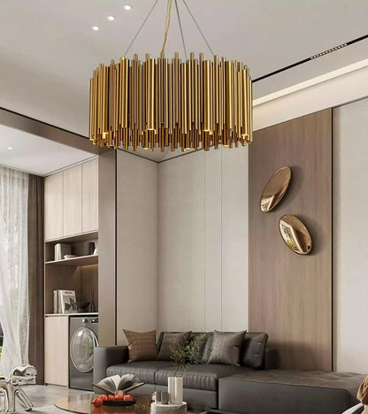 Living room chandelier Villa duplex modern simple stainless steel creative chandelier interior lighting LED lights gold